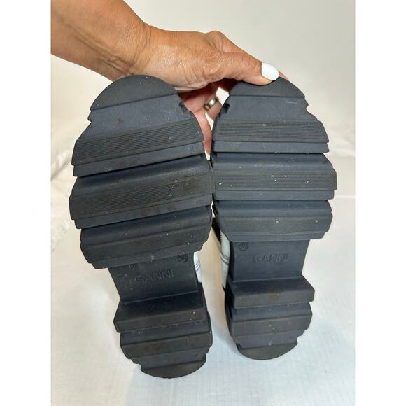 Ganni Women's White Black Leather Chelsea Calf high Platform Boots Size 38 - Picture 8 of 14